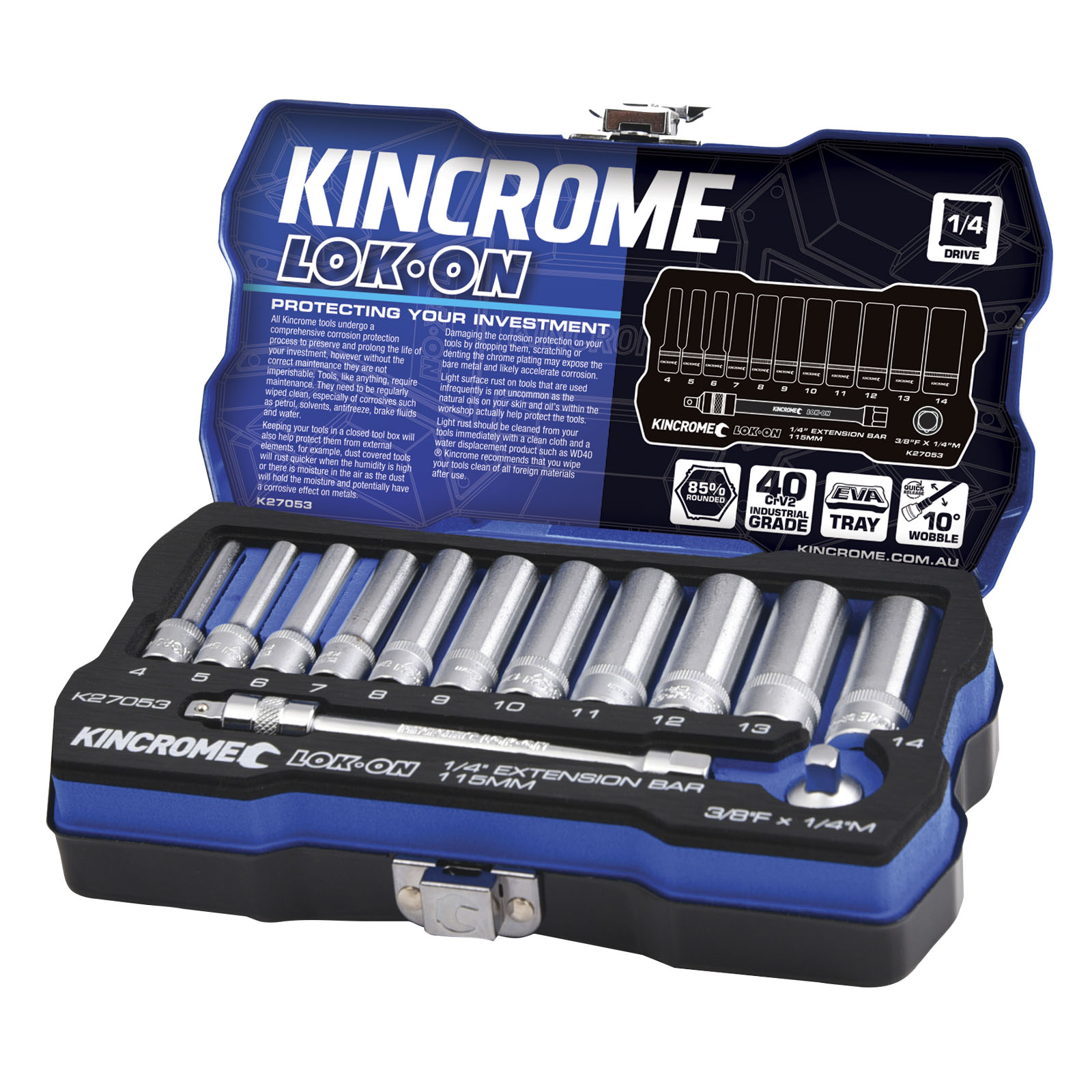 Steckschlüssel-Set 13-teilig – 1/4" Antrieb, Tiefe 6-kant Steckschlüssel Metrisch, Mit Lock-On