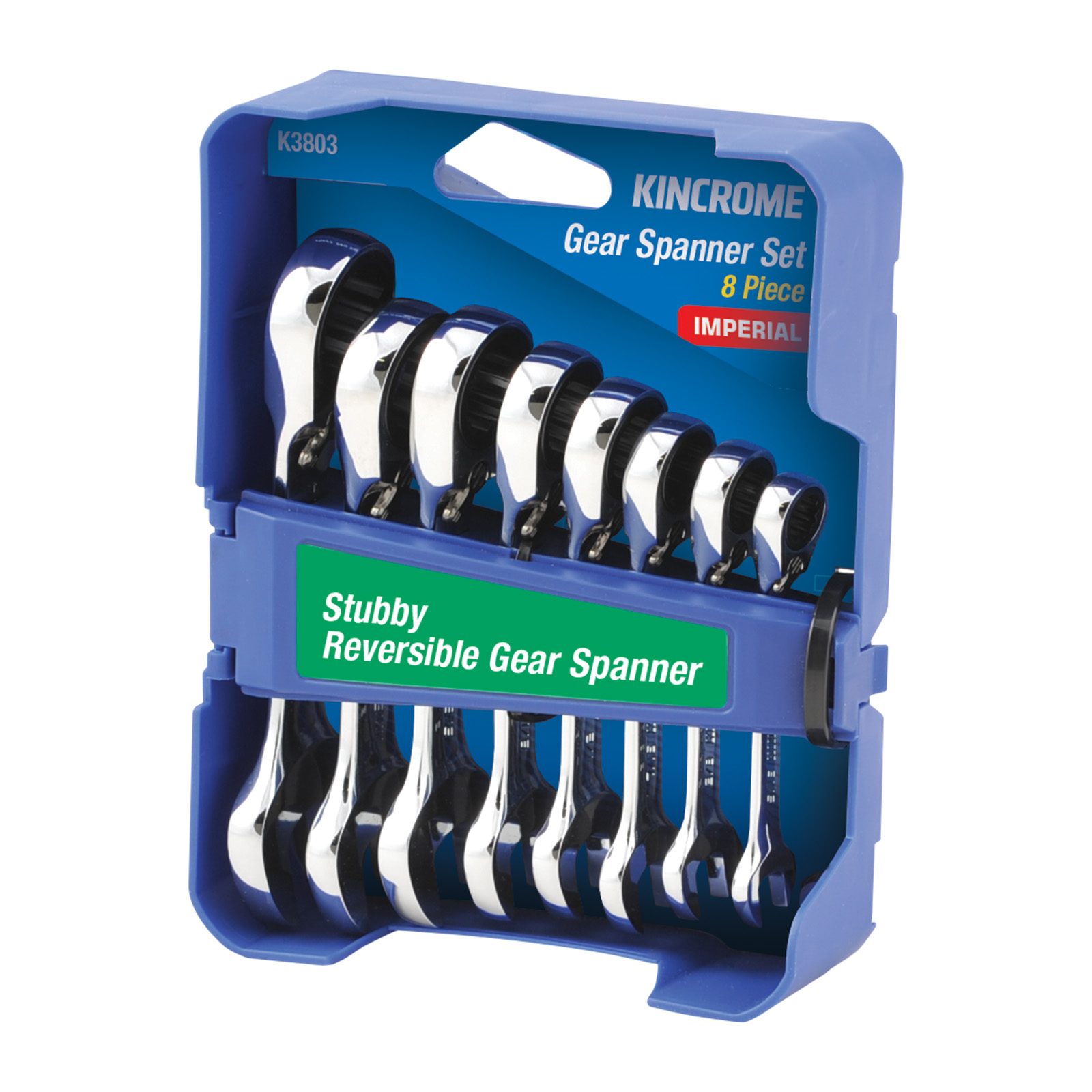 Stubby Reversible Gear Spanner Set 8 Piece Imperial Kincrome