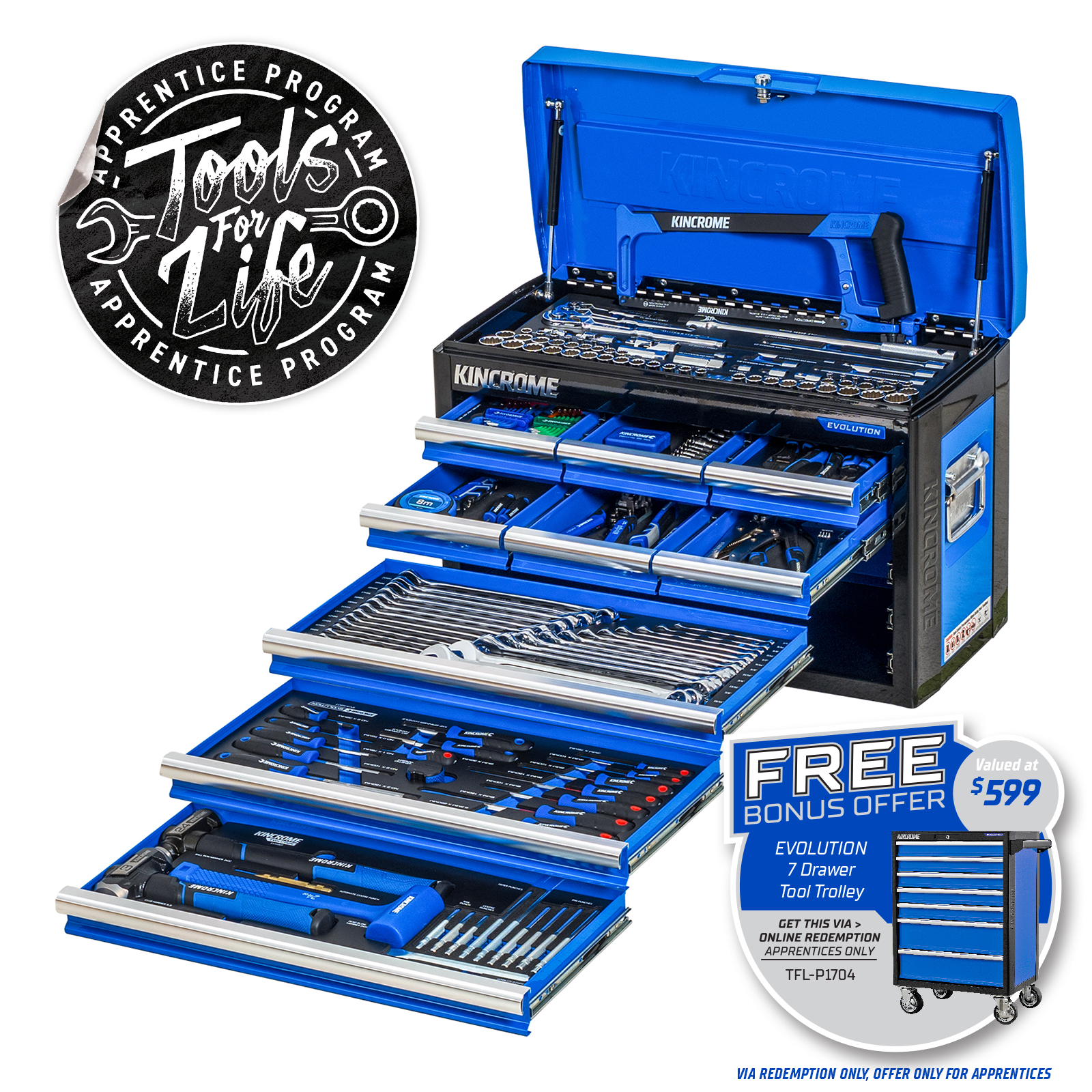 EVOLUTION Chest Tool Kit 222 Piece 9 Drawer 26 Kincrome Tools Kincrome