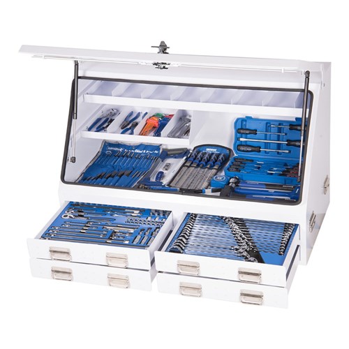 Upright Truck Box Tool Kit 232 Piece 4 Drawer 47" White