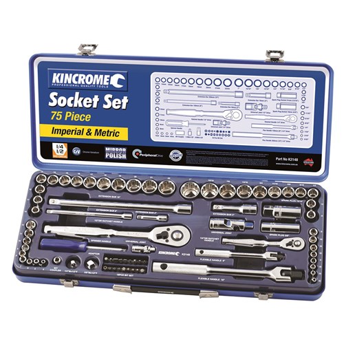 Socket Set 75 Piece 1/4" & 1/2" Drive (Mirror Polish) - Metric & Imperial