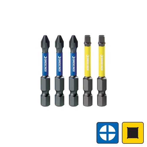 Phillips & Square #2 Impact Bit Mixed Pack 50mm 5 Piece