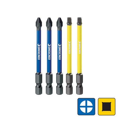 Phillips & Square #2 Impact Bit Mixed Pack 75mm 5 Piece