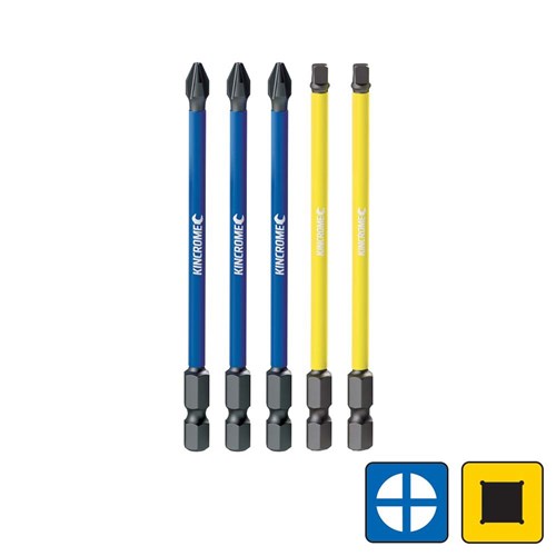 Phillips & Square #2 Impact Bit Mixed Pack 100mm 5 Piece