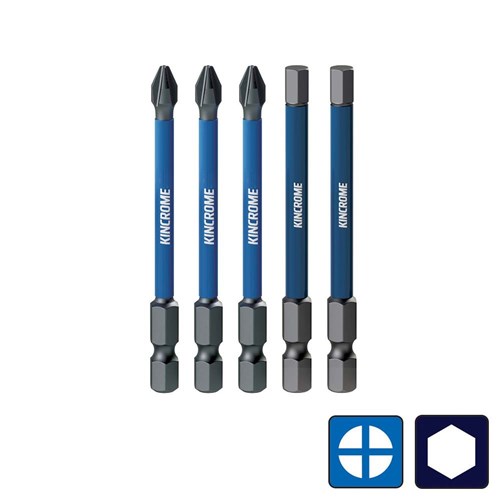 Phillips #2 & Hex 5mm Impact Bit Mixed Pack 75mm 5 Piece