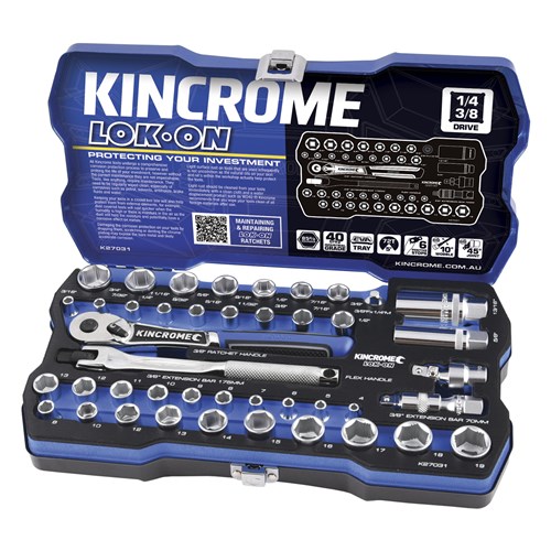 LOK-ON Socket Set 44 Piece 1/4" & 3/8" Drive - Metric & Imperial