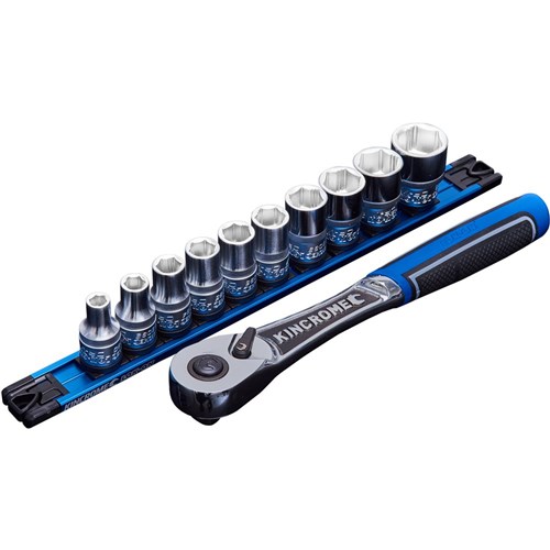 LOK-ON Socket Set Twist-Lock Rail 11 Piece 1/2 Drive - Metric