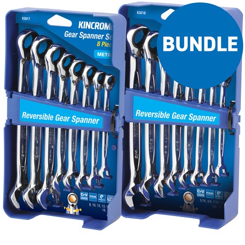 Combination Reversible Gear Spanner Set Bundle - 16 Piece