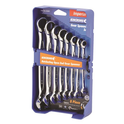 Ratcheting Open End Gear Spanner Set 8 Piece - Imperial