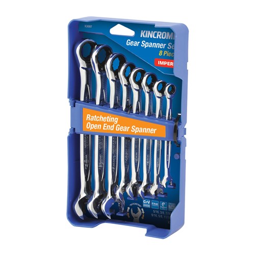 Ratcheting Open End Gear Spanner Set 8 Piece - Imperial