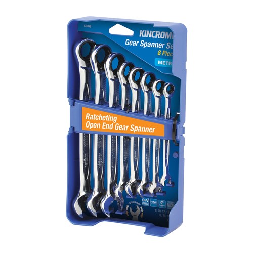 Ratcheting Open End Gear Spanner Set 8 Piece - Metric