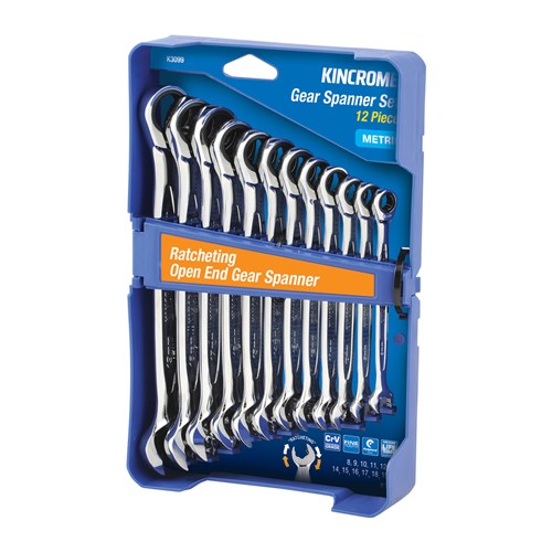 Ratcheting Open End Gear Spanner Set 12 Piece - Metric