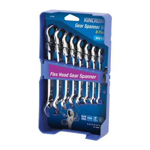 Flex Head Gear Spanner Set 8 Piece - Metric