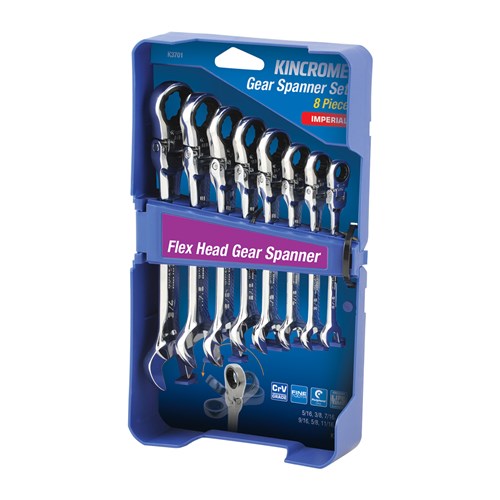 Flex Head Gear Spanner Set 8 Piece - Imperial