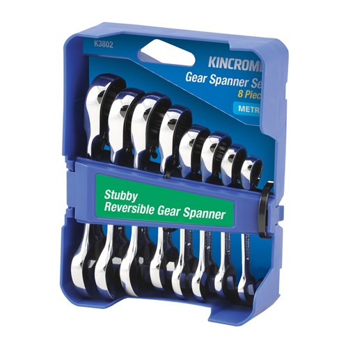 Stubby Reversible Gear Spanner Set 8 Piece - Metric