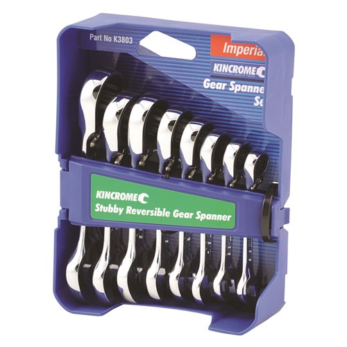 Stubby Reversible Gear Spanner Set 8 Piece - Imperial