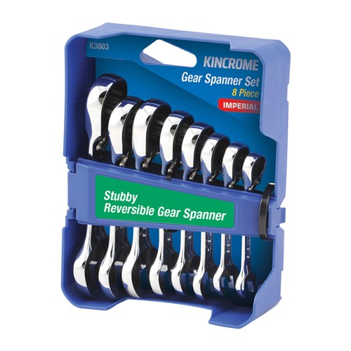 Stubby Reversible Gear Spanner Set 8 Piece - Imperial