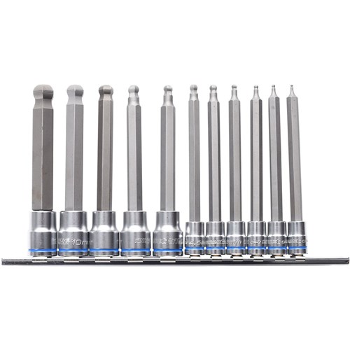 Ball-End Hex Socket Set Long Series 11 Piece 1/4 & 3/8 Drive - Metric