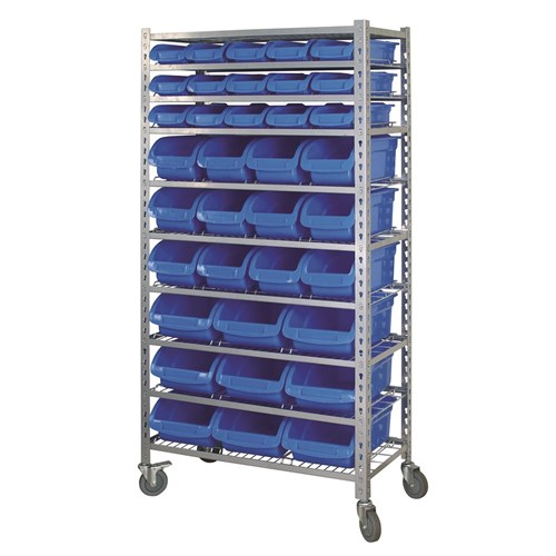 Mobile Storage Rack 36 Bin 10 Shelf