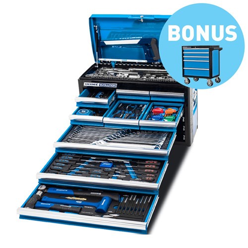 EVOLUTION Tool Chest Kit 173 Piece 9 Drawer 1/4, 3/8 & 1/2" Drive Bonus EVOLUTION 5 Drawer Tolley